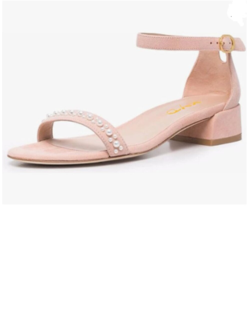 XYD Light Pink Pearls Open Toe Strappy Low Block Heel Sandal Ankle Strap Shoes